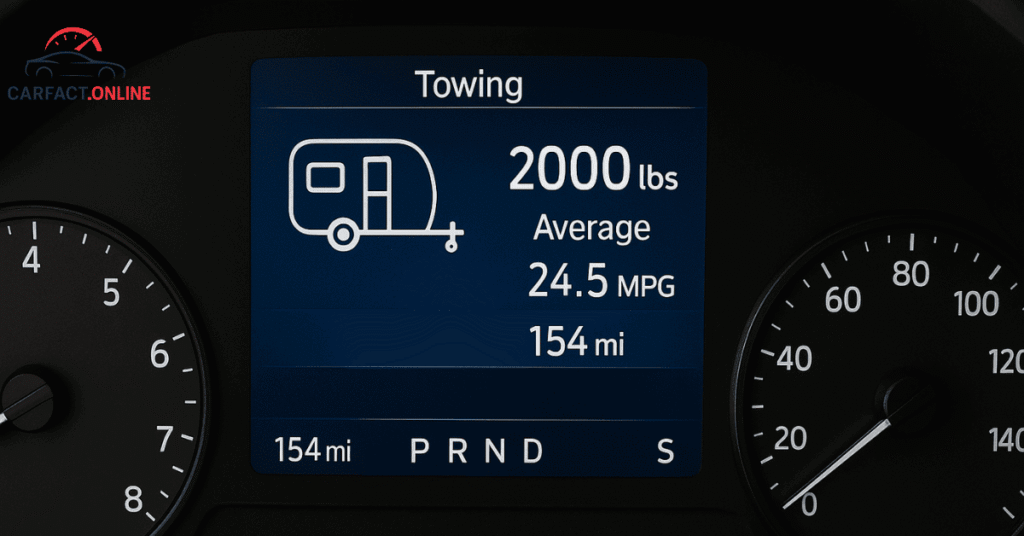 2025 Ford Escape dashboard towing display showing trailer weight and MPG