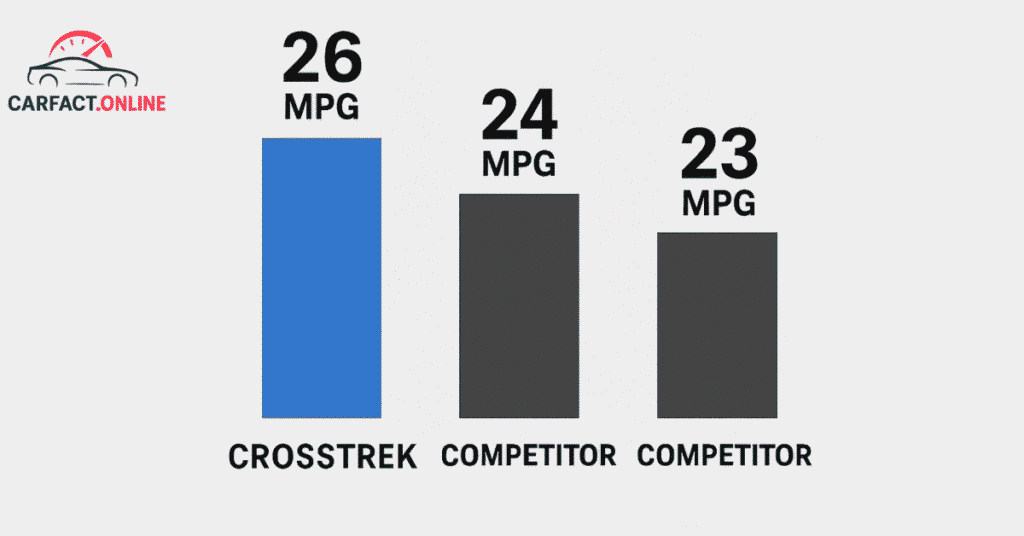 Fuel economy bar chart comparing Subaru Crosstrek to competitors like Toyota RAV4, Honda CR-V, and Mazda CX-5.