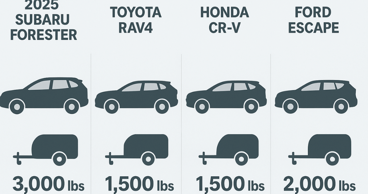 2025 Subaru Forester vs Toyota RAV4 vs Honda CR-V vs Ford Escape towing capacity chart